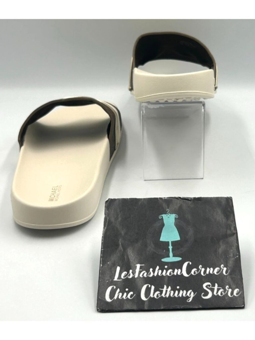 NWOB Michael Kors Men's Rubber White Brandy Metallic Striped Sandal Size 11 3490 - Picture 4 of 16